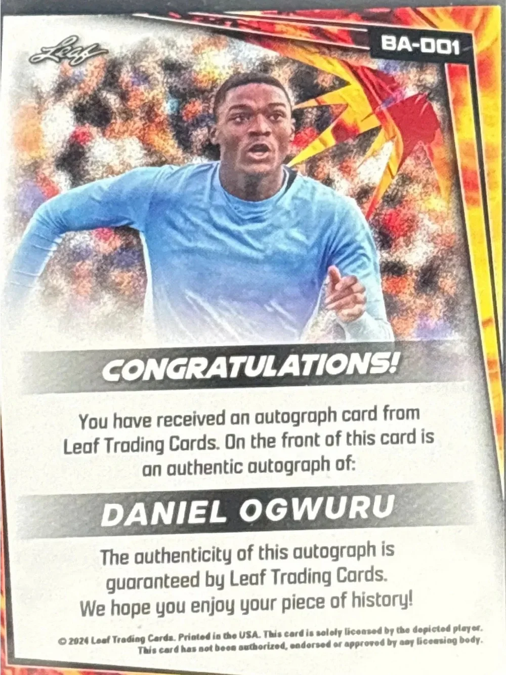 Leaf Daniel Ogwuru Autograph Soccer Trading Card